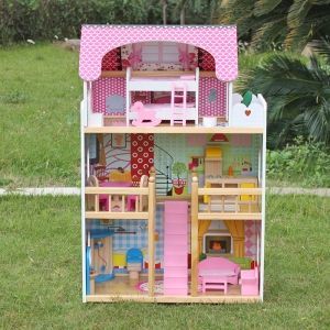 Domek dla lalek Drewniany Melisa Piętrowy Różowy #C1
