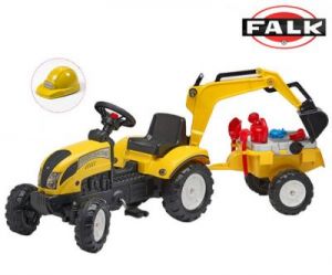 FALK Traktor RANCH żółty z przyczepą koparką